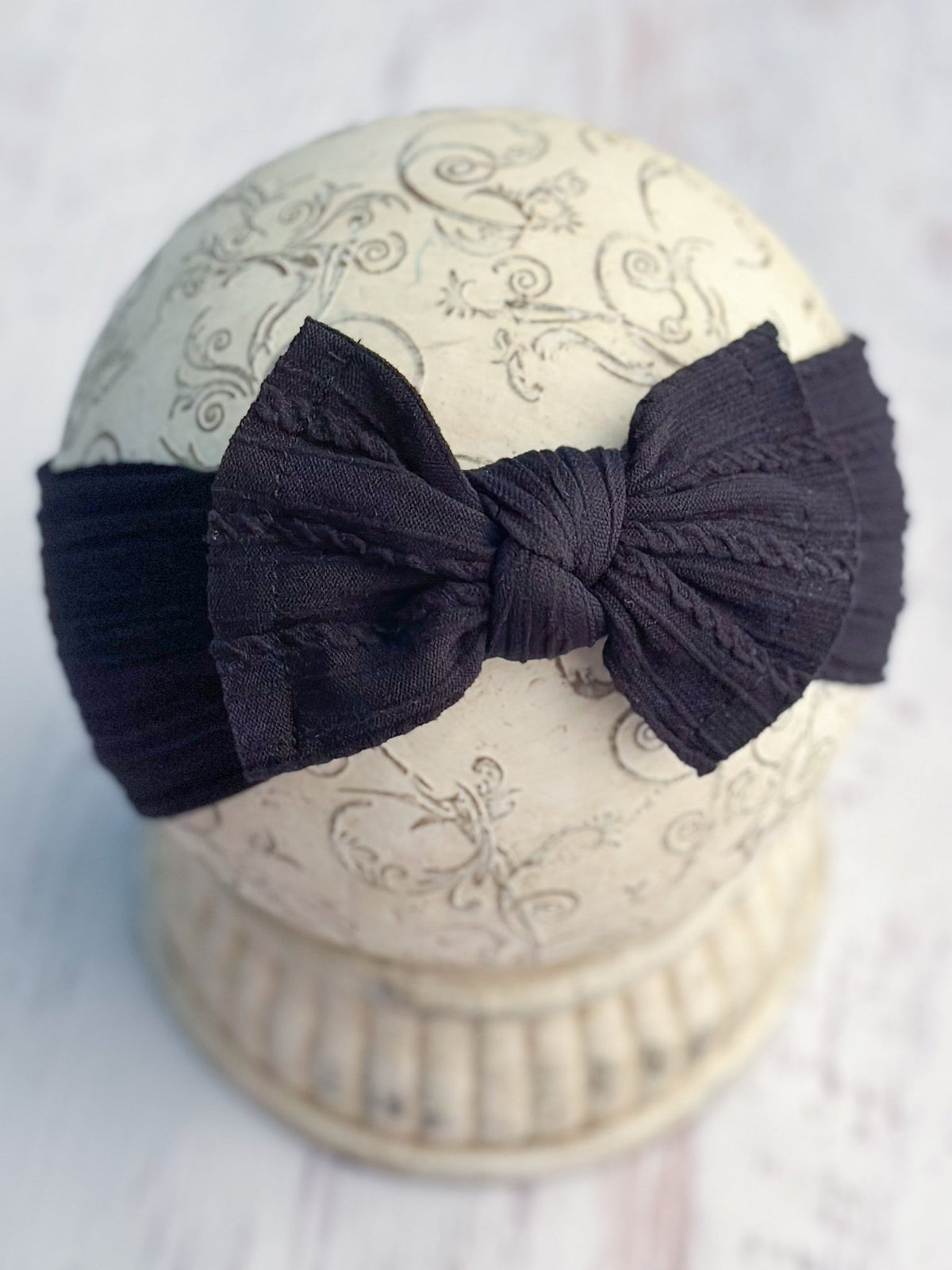 Black cable knit bow headband