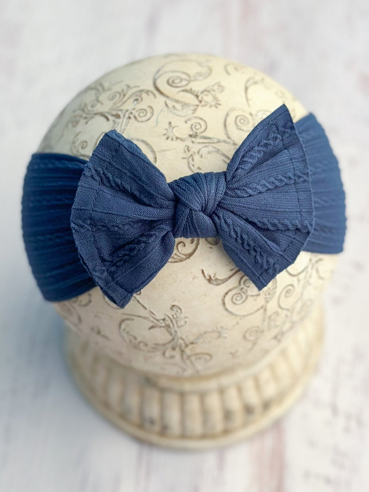 Dark teal cable knit bow headband