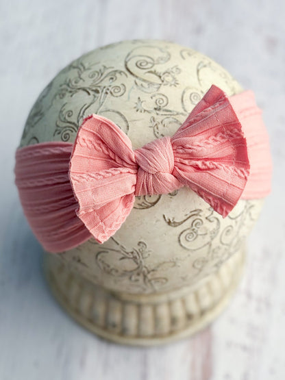 Dusty rose cable knit bow headband