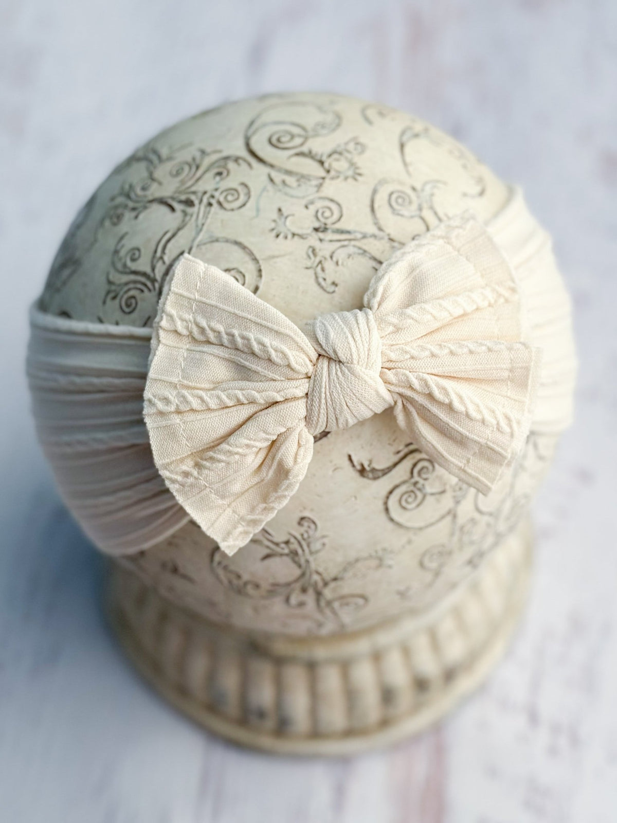 Ivory cable knit bow headband