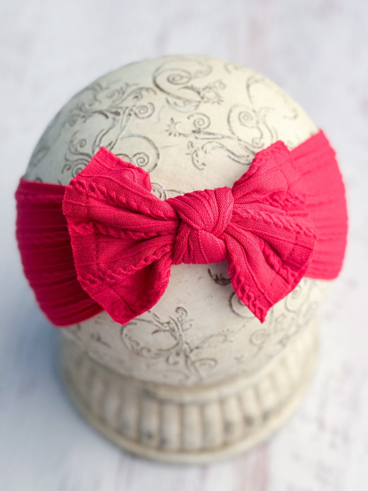 Maroon cable knit bow headband