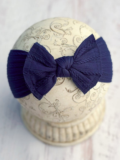Navy cable knit bow headband