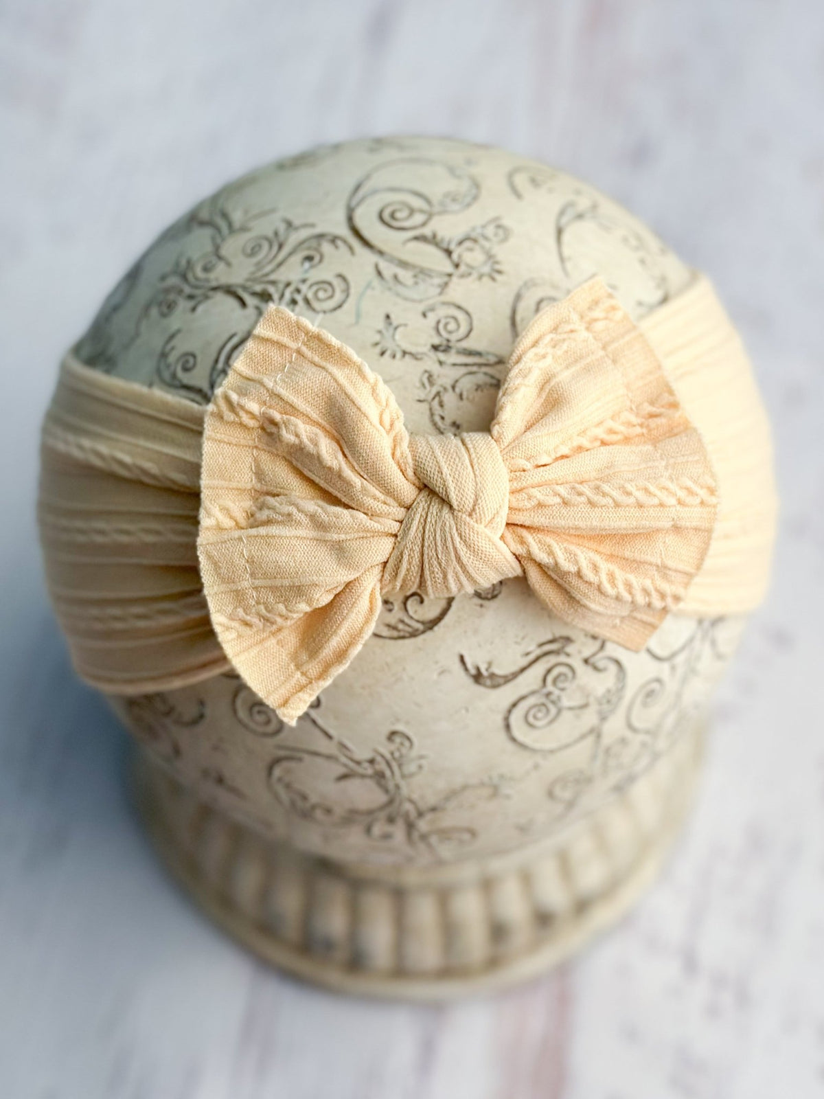 Oatmeal cable knit bow headband