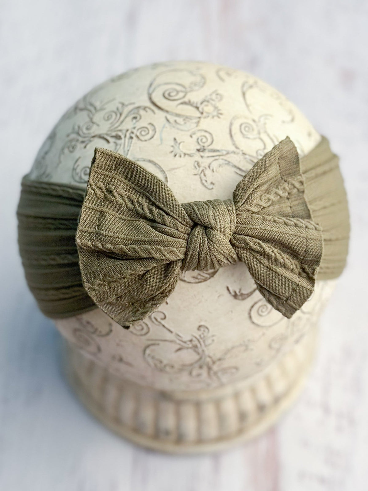 Olive cable knit bow headband