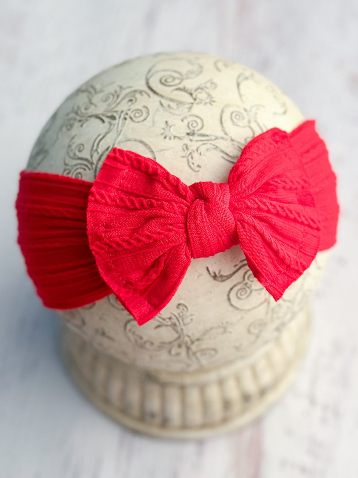 Red cable knit bow headband