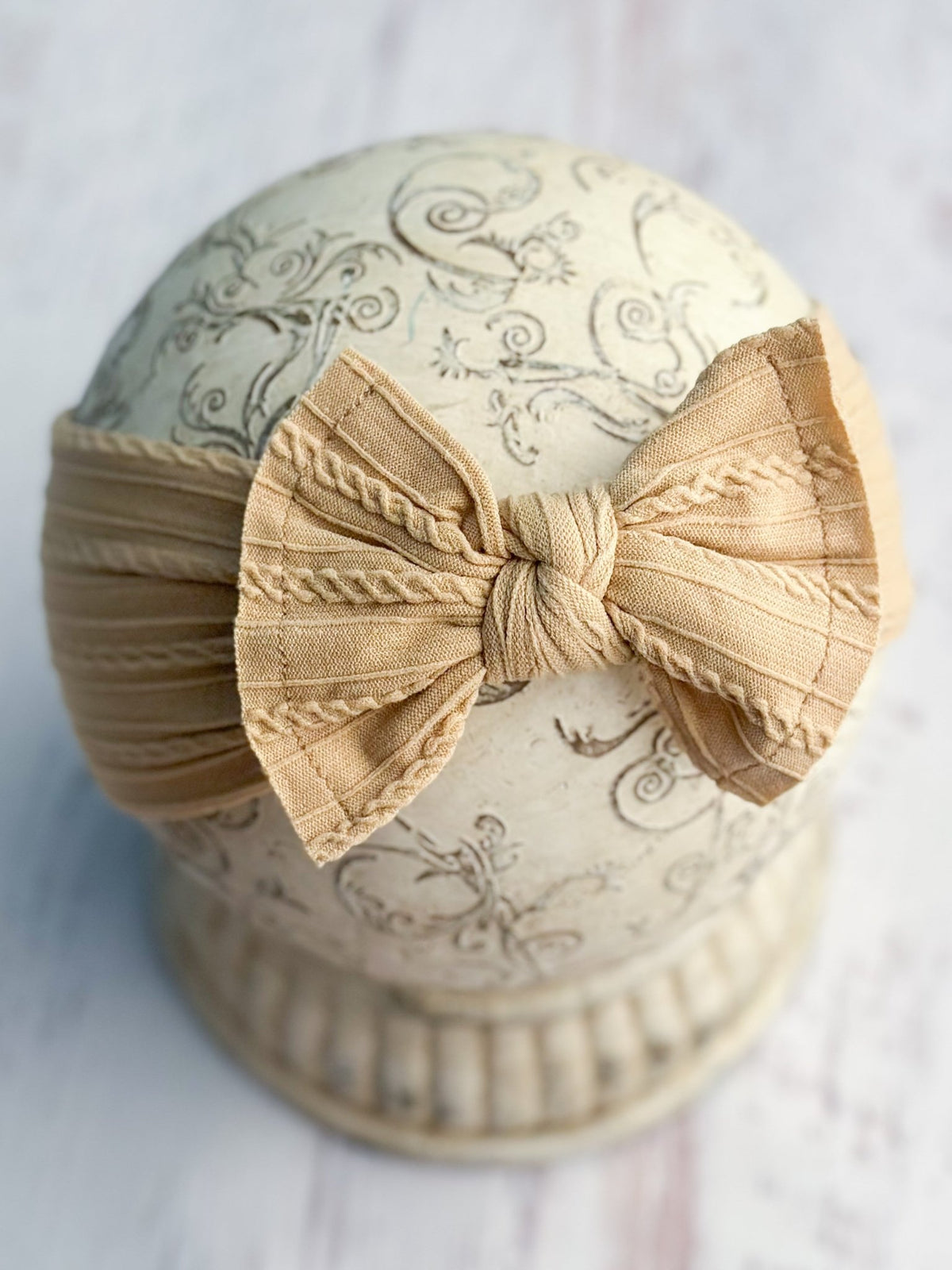 Tan cable knit bow headband