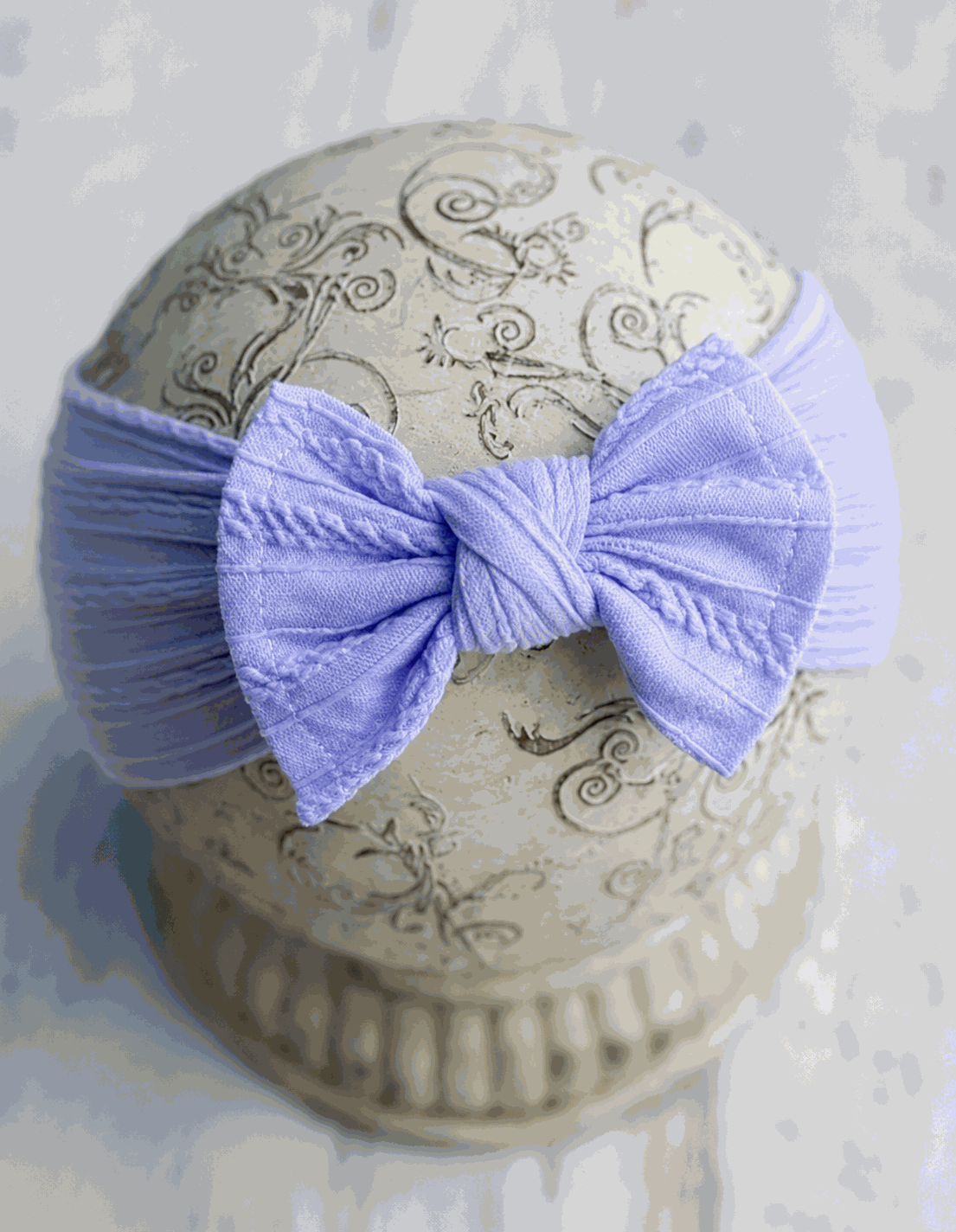 lavender cable knit bow headband