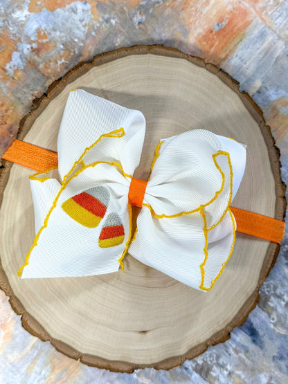 Candy Corn Embroidered Moonstitch Bow Headband