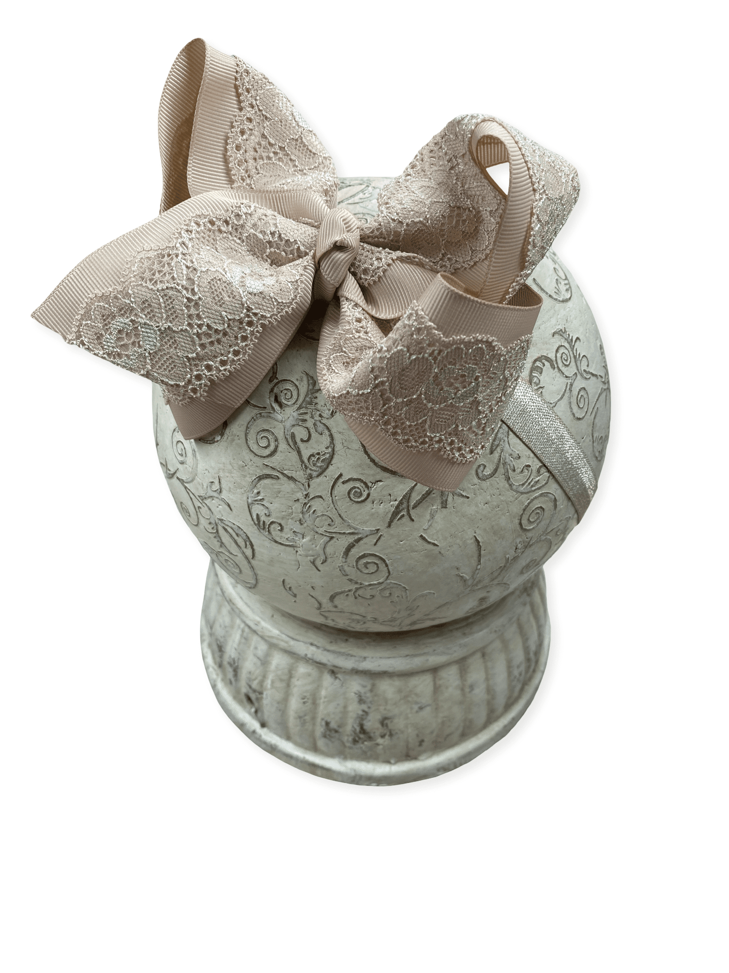 Oatmeal Chantilly lace bow headband for baby girls with soft nylon band