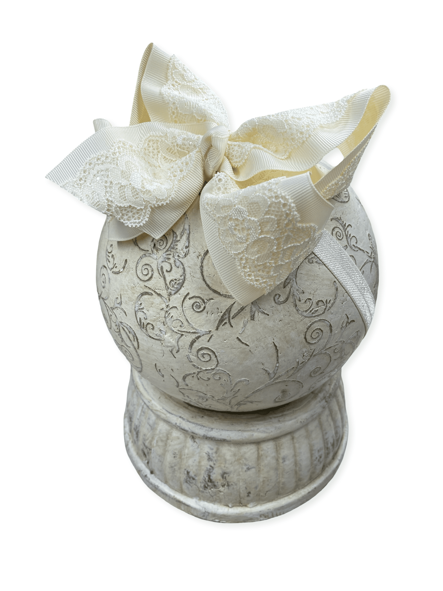 Ivory Chantilly lace bow headband for baby girls with soft nylon band