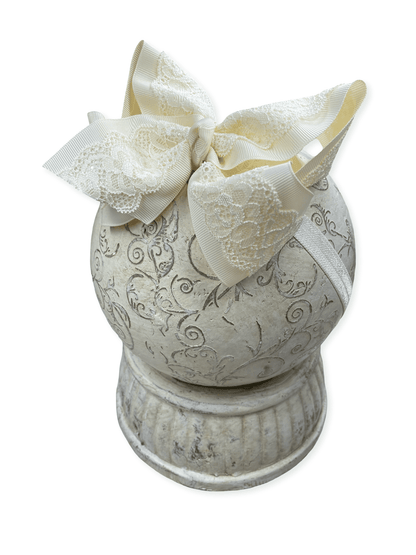 Ivory Chantilly lace bow headband for baby girls with soft nylon band
