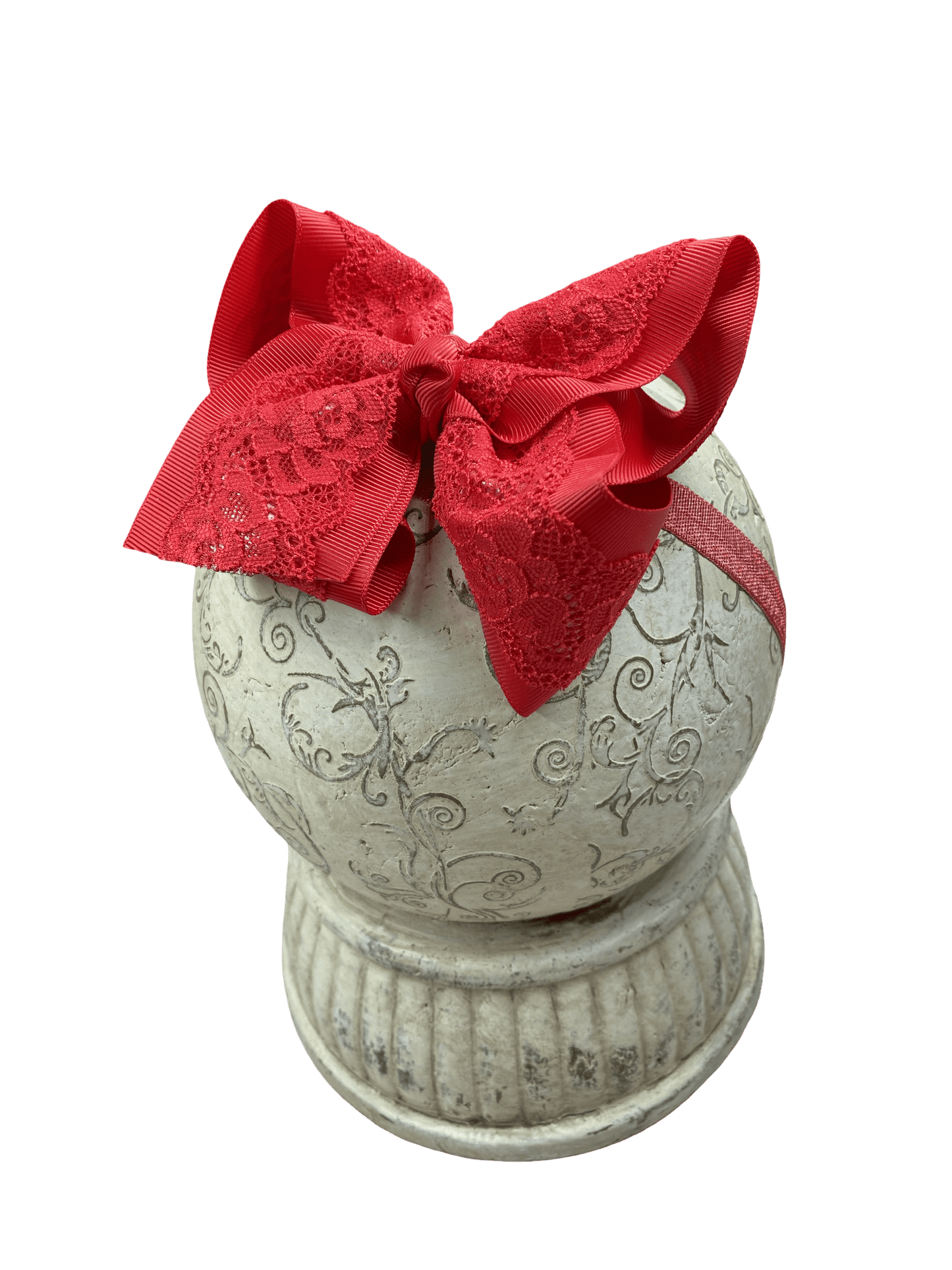 Red Chantilly lace bow headband for baby girls with soft nylon band
