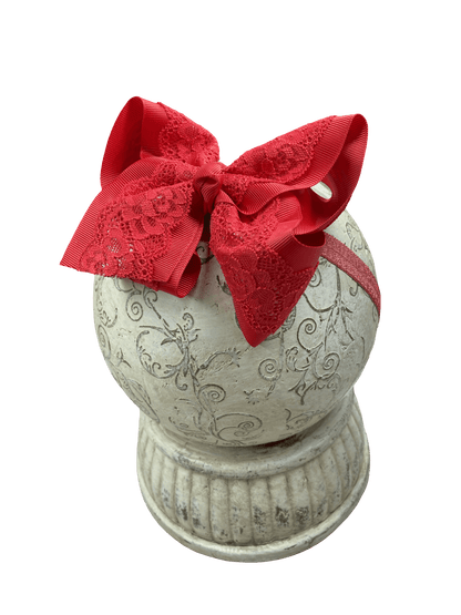 Red Chantilly lace bow headband for baby girls with soft nylon band