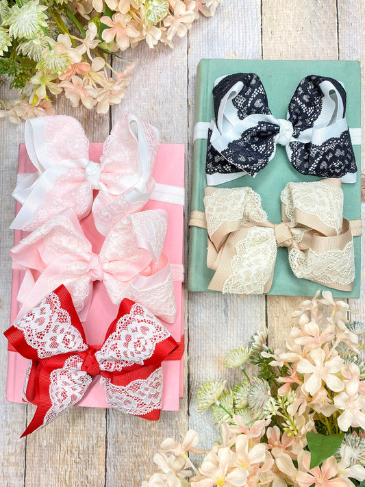 Chantilly Lace Two-Tone Bow Headband | Classic Lace Baby & Toddler Headband