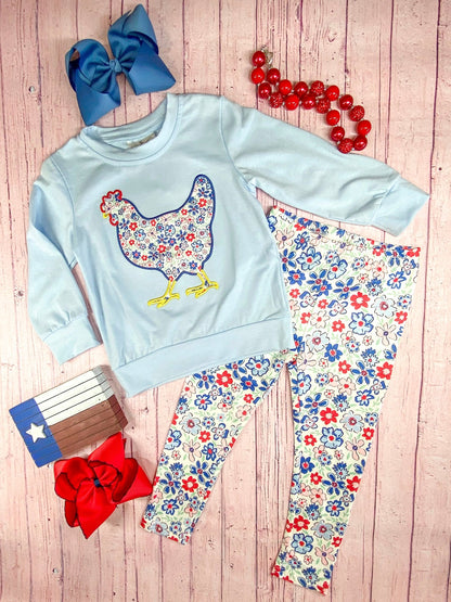 Chicken Applique & Floral Leggings Set
