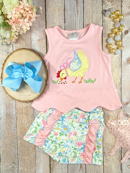 Chickadee Floral Ruffled Shorts Set