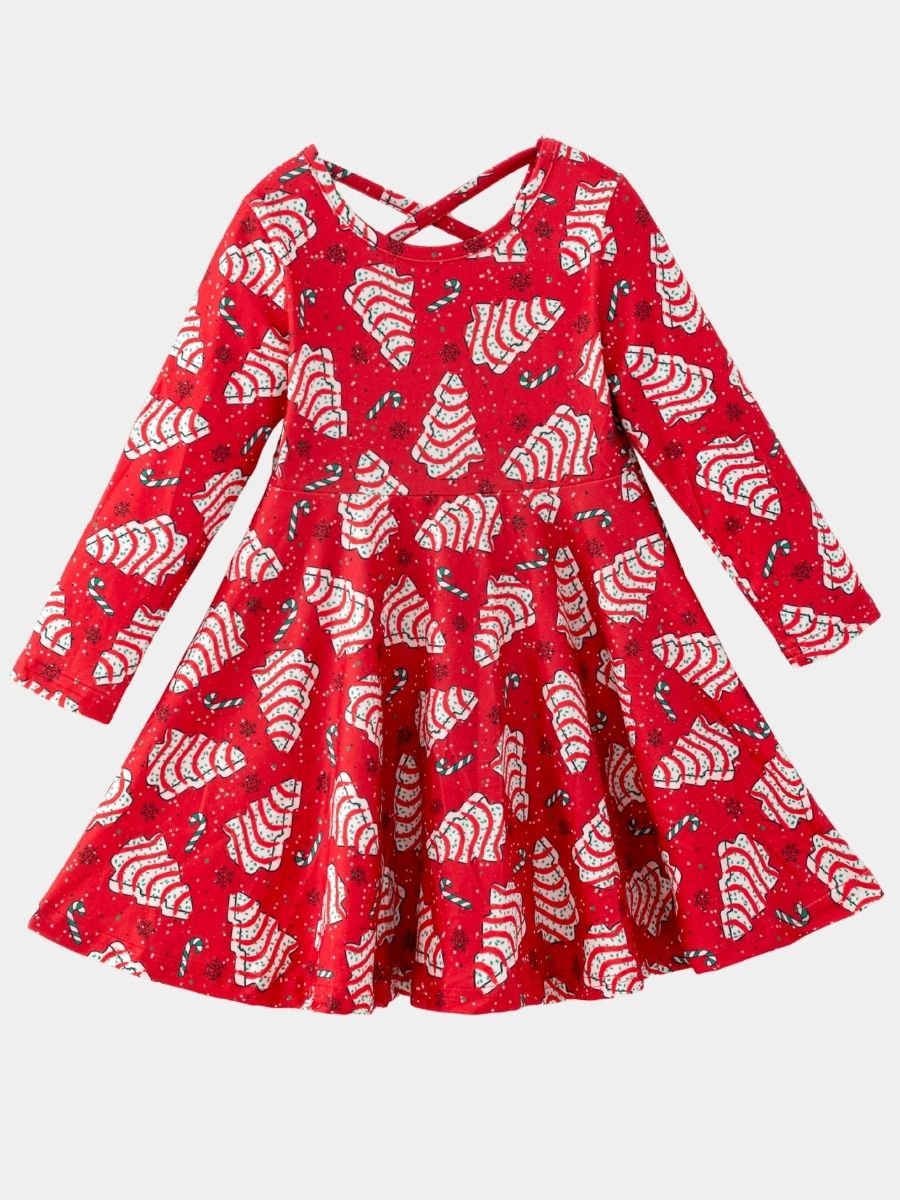 Christmas tree cake twirl dress on white background