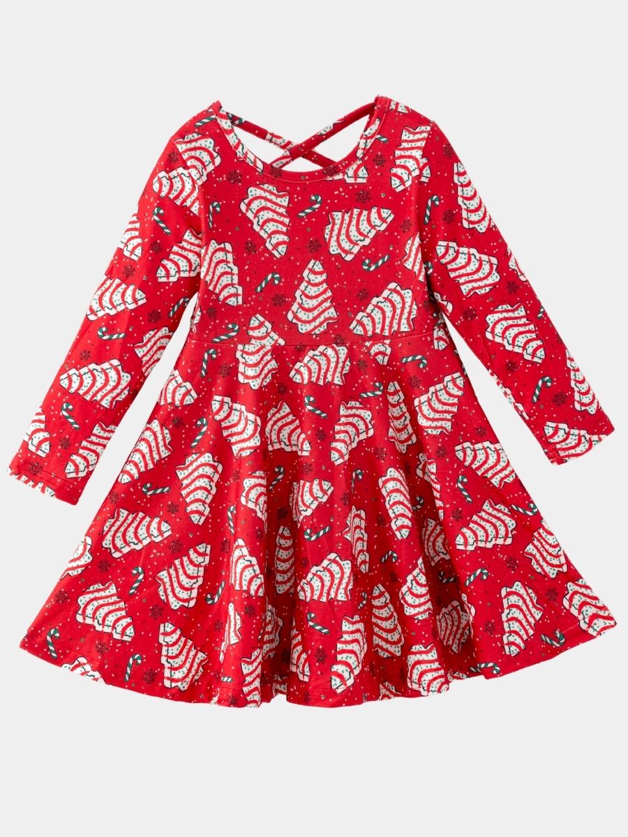 Christmas tree cake twirl dress on white background