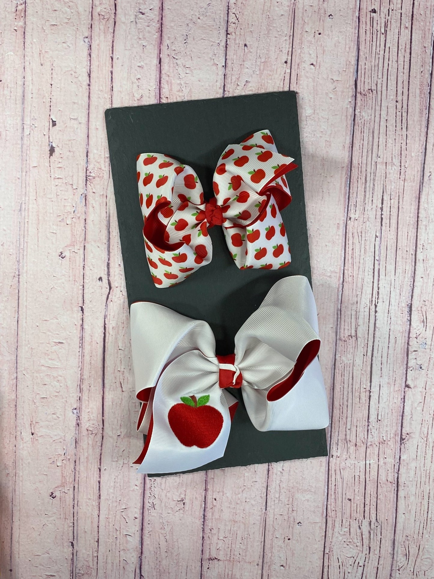 Classic Double Layer Apple Hair Bow size comparison - small on top, large on bottom