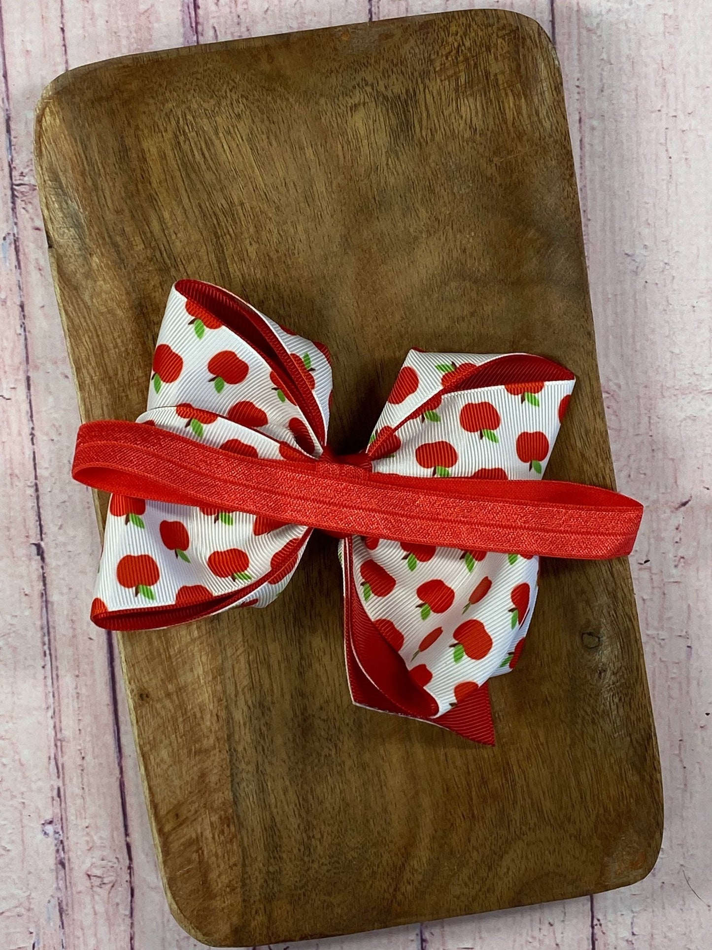 Back of Classic Double Layer Apple Bow Headband showing satin elastic band