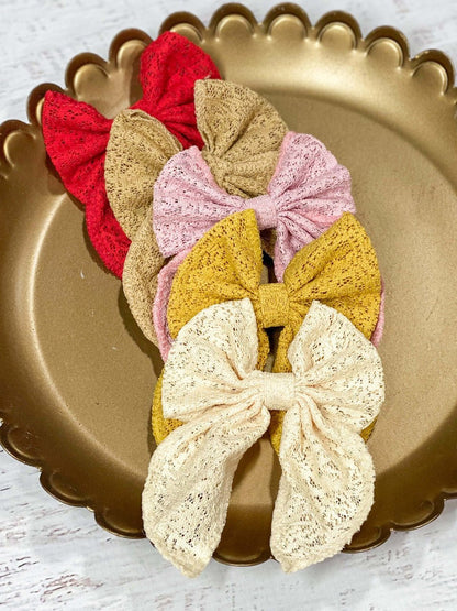 Classic eyelet lace hair bows in five colors