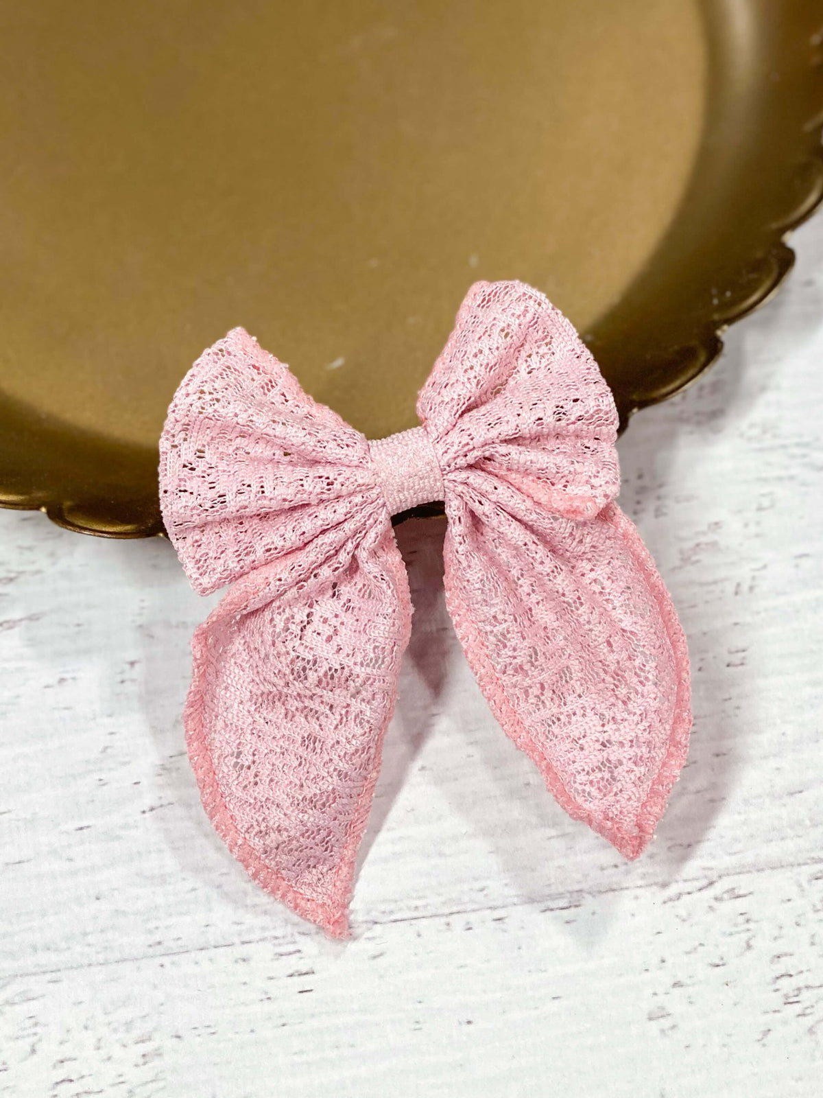 Light pink classic eyelet lace hair bow
