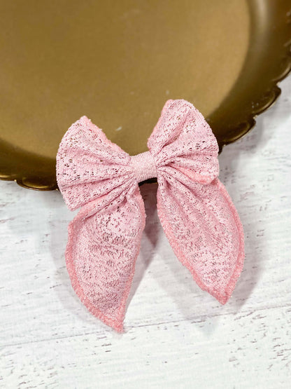 Light pink classic eyelet lace hair bow
