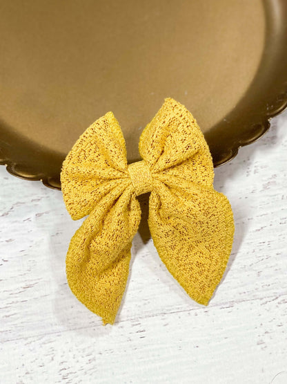 Mustard classic eyelet lace hair bow