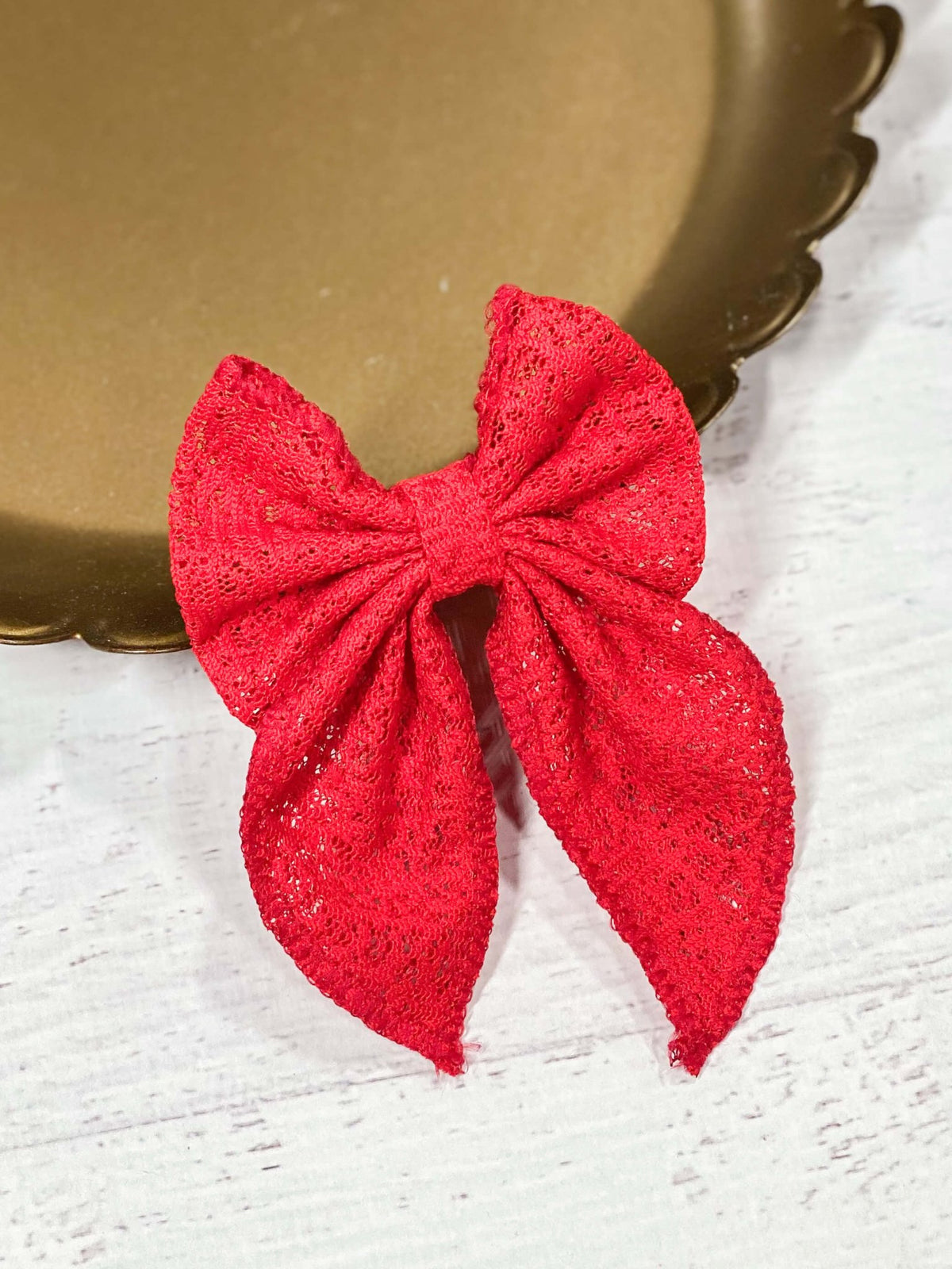 Red classic eyelet lace hair bow