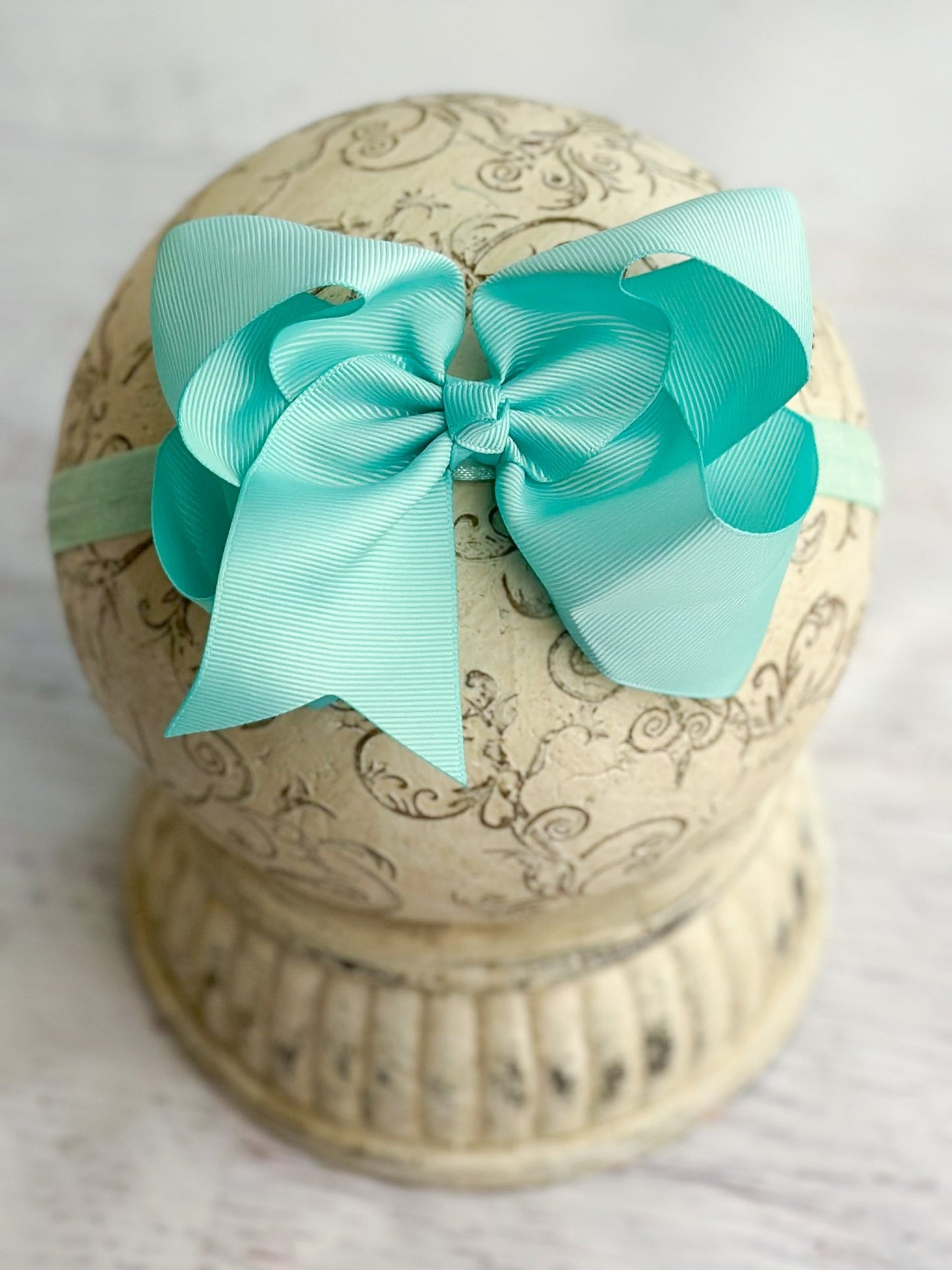 aqua satin bow headband