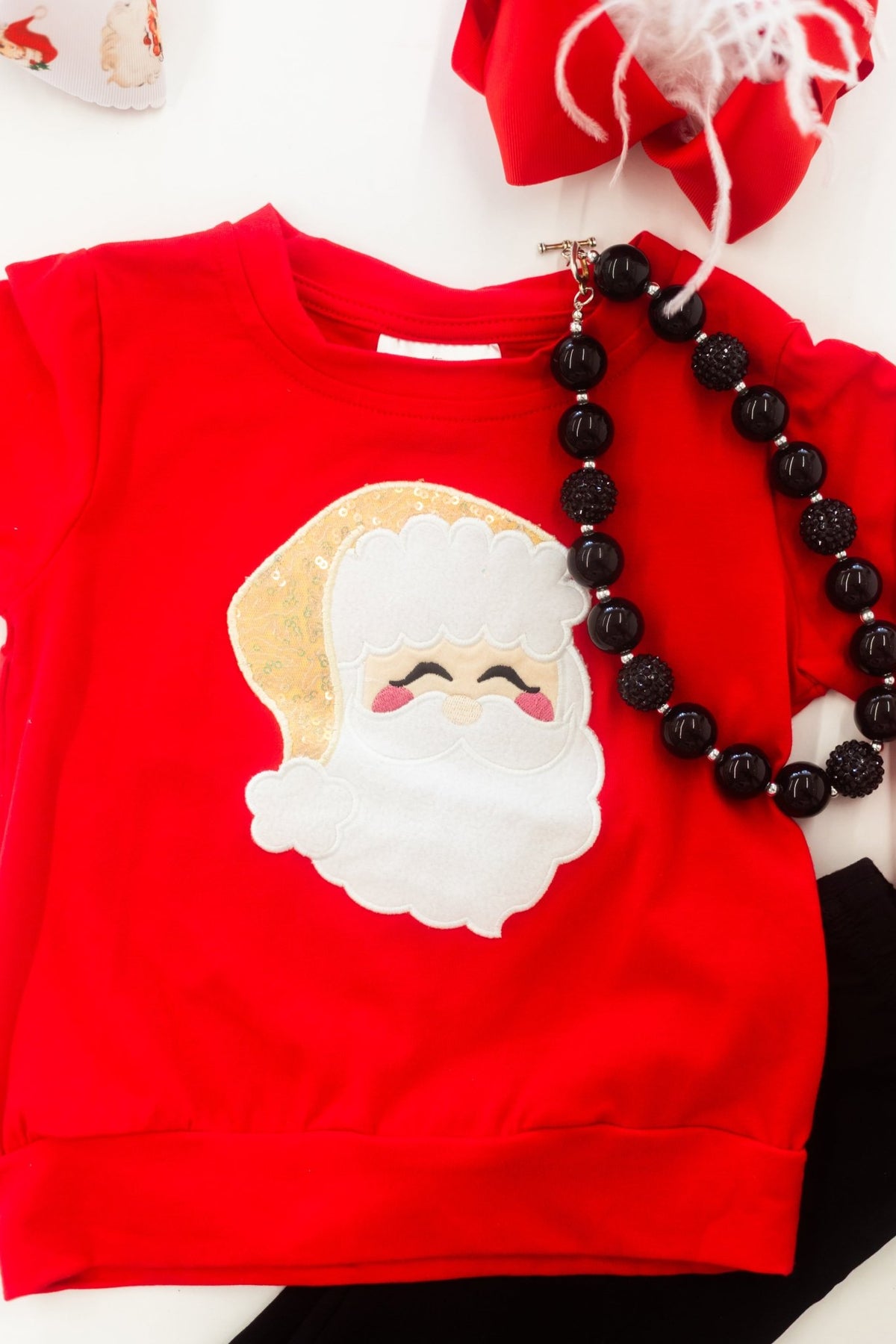 Santa top with red and black bell bottoms