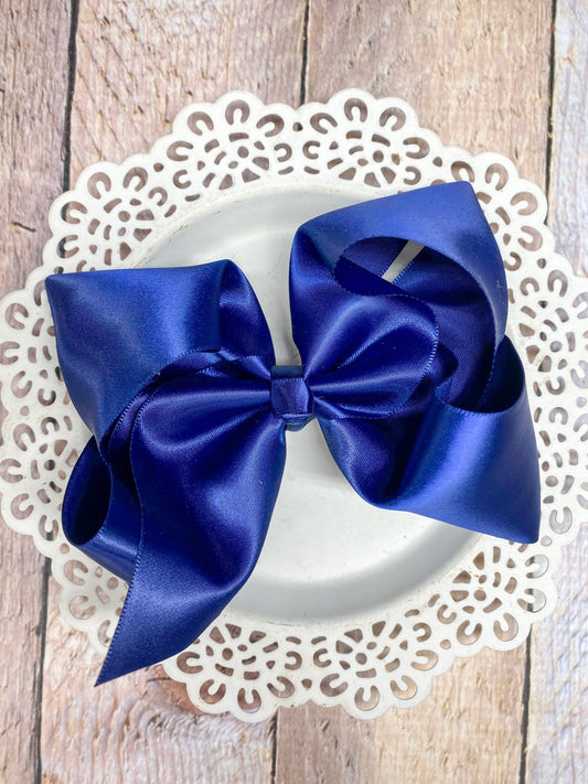 4.5 inch classic satin hair bow in navy for girls