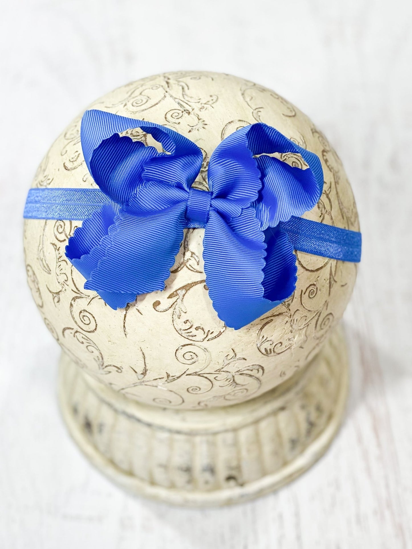 Royal Blue Scalloped Classic Size Bow Headband