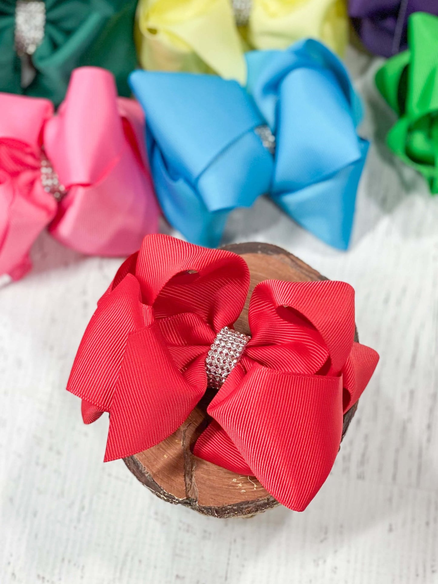 Red Oversized Rhinestone Center Knot Hair Bow