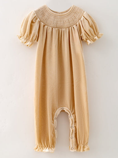 ivory velvet holiday romper for baby girls
