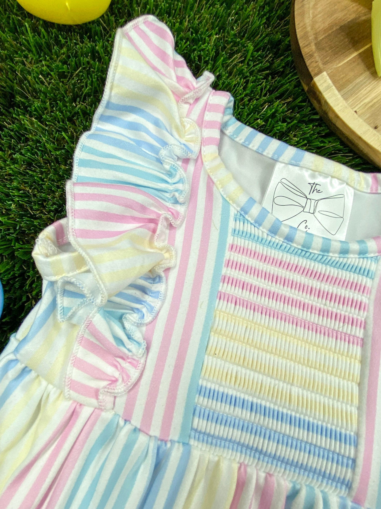 ruffle sleeve detail on Classic Stripes Girls Infant Romper