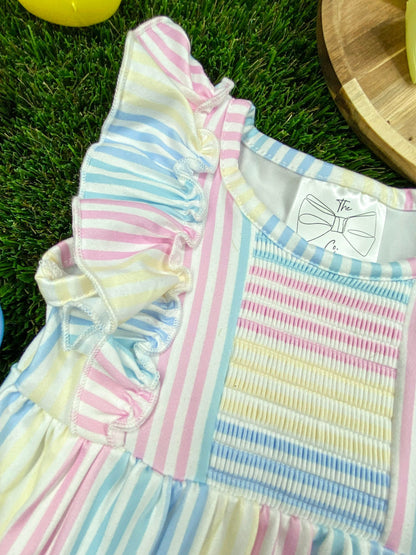 ruffle sleeve detail on Classic Stripes Girls Infant Romper