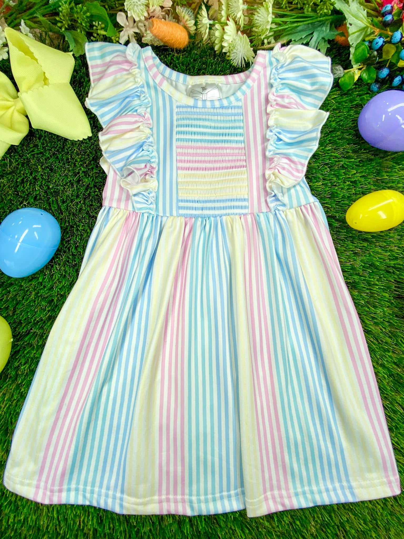 Patel striped girls summer boutique dress on grass