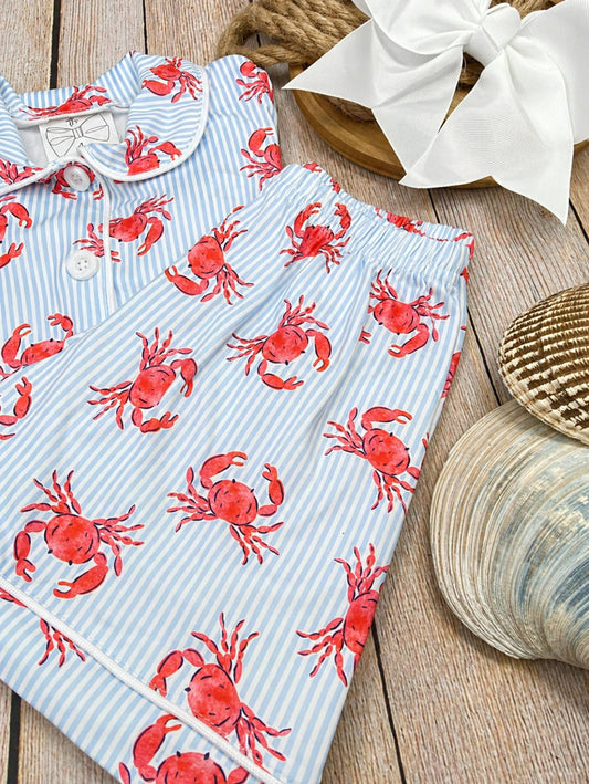 mom and me red crab pattern on a wooden surface - Alternative view