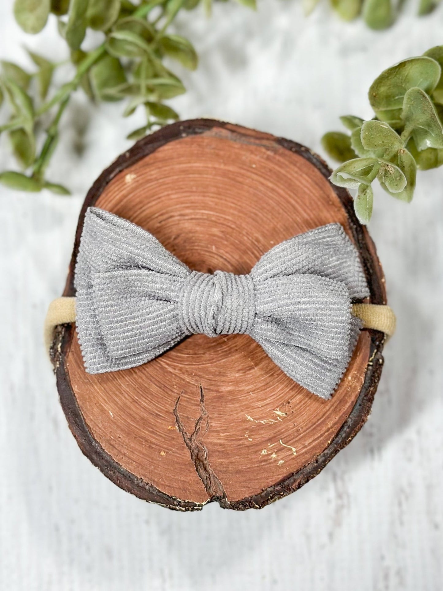 silver corduroy bow headband
