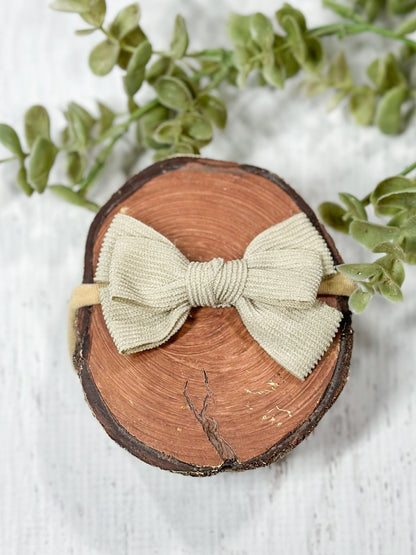 oatmeal corduroy bow headband
