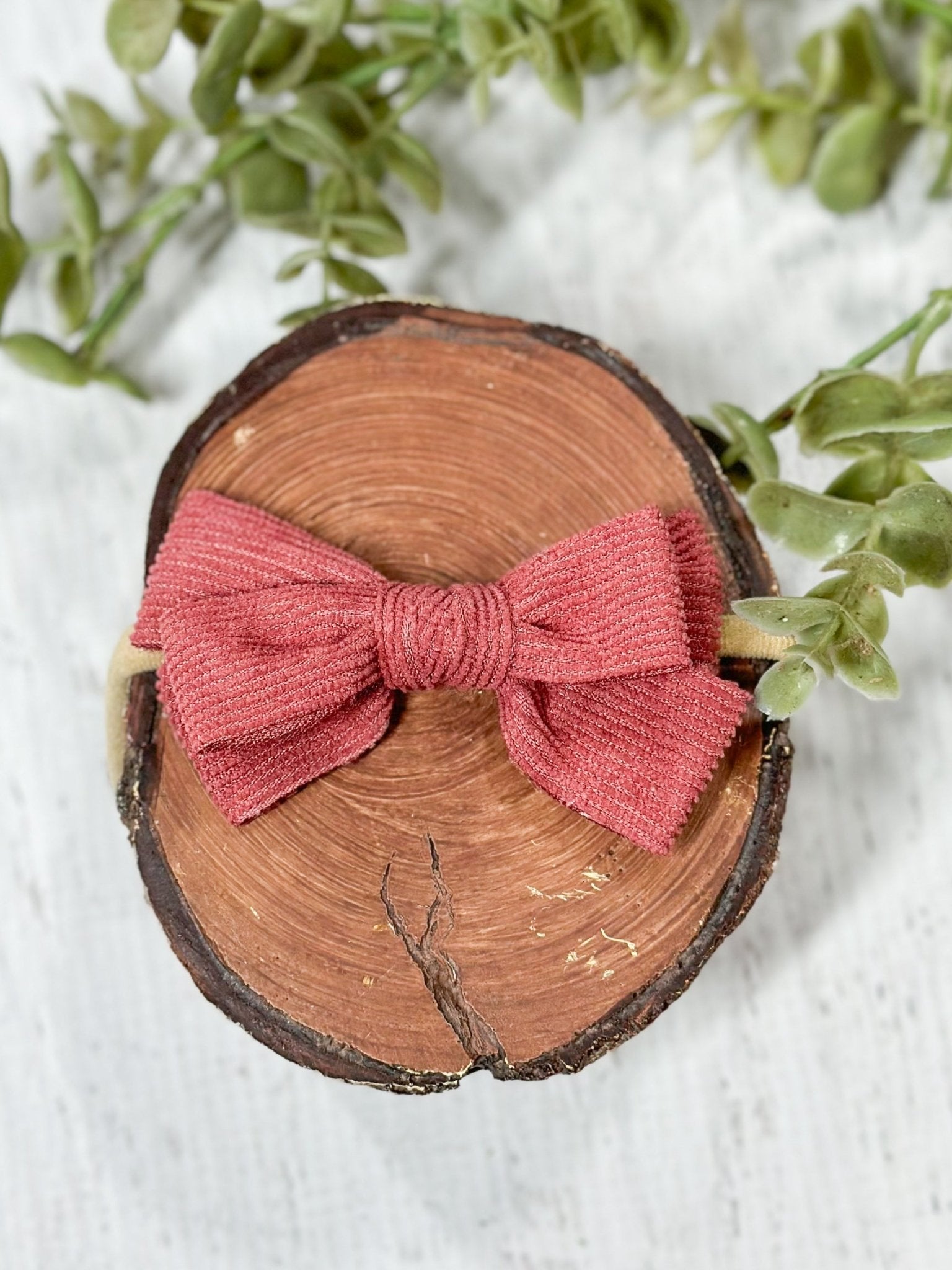 dusty rose corduroy bow headband