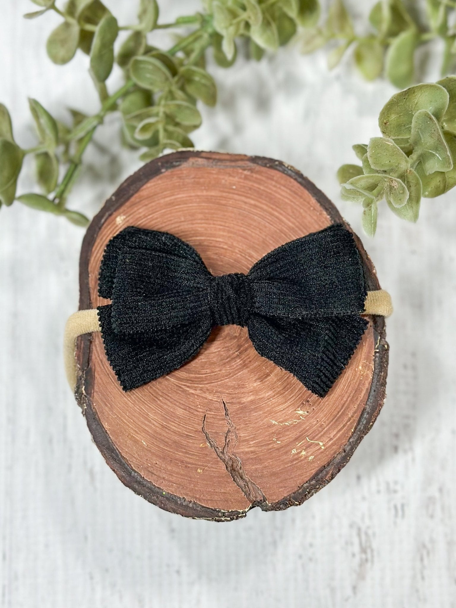 black corduroy bow headband