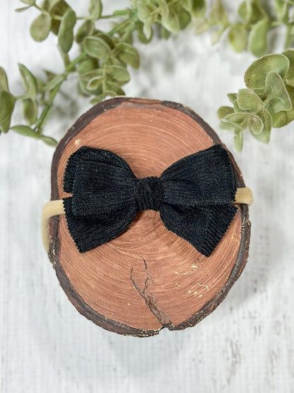 black corduroy bow headband