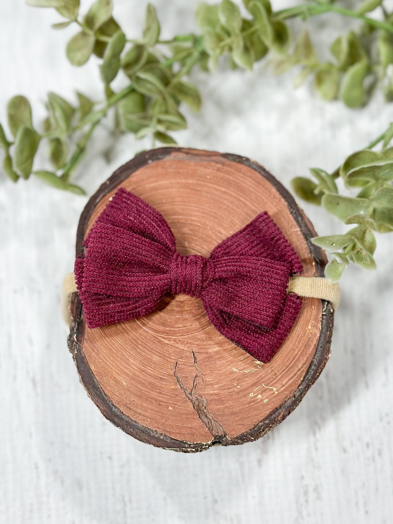 maroon corduroy bow headband