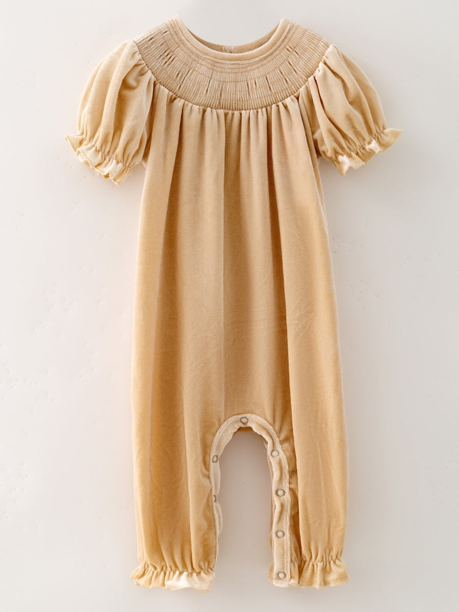 ivory velvet holiday romper for baby girls
