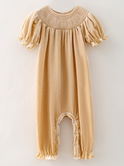 ivory velvet holiday romper for baby girls

