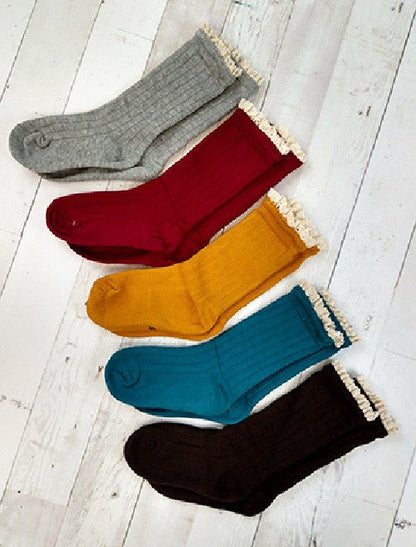 Crochet lace trimmed socks in five colors