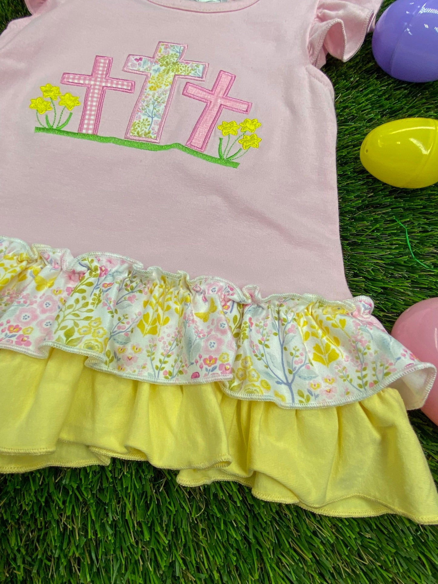 Fabric detail pf Cross Appliqué Easter Girls Leggings Set