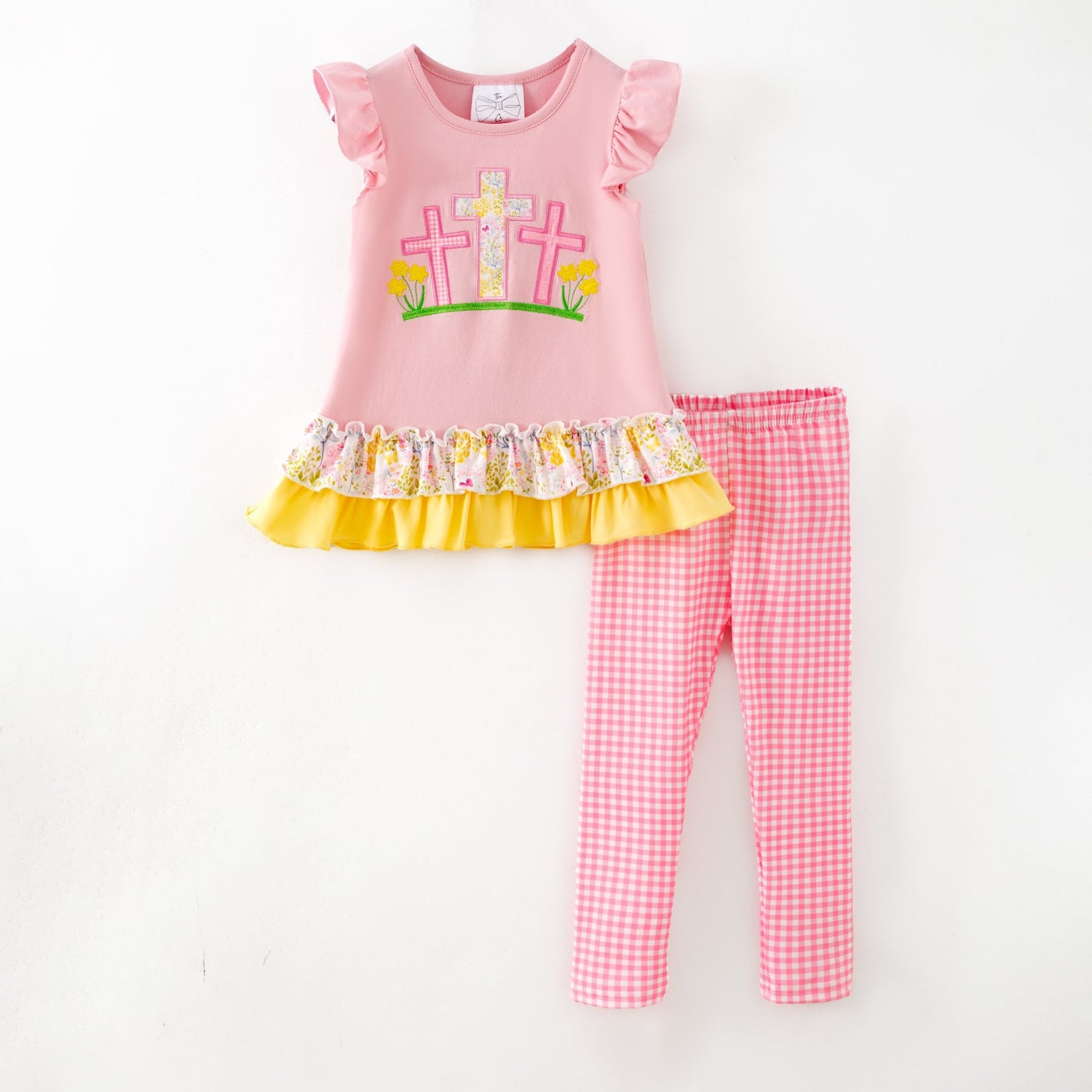 Cross Appliqué Easter Girls Leggings Set